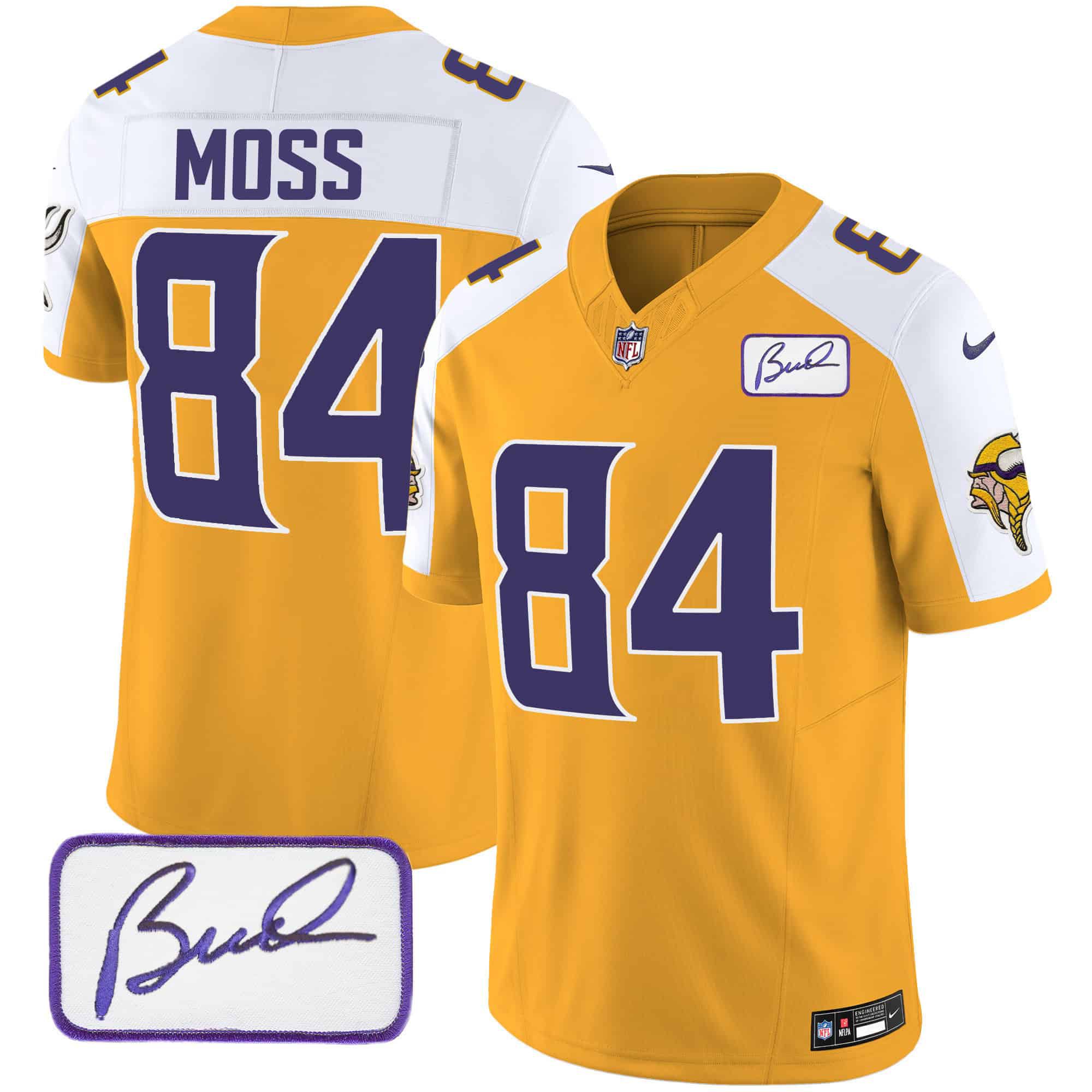 Men Minnesota Vikings #84 Moss Yellow 2024 Nike Bud Grant Patch Classic Limited NFL Jersey style 1